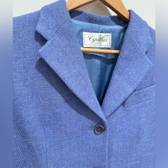 CYRILLIS Paris 100% wool fitted blazer blue size 8 C3 preppy academia - Picture 9 of 13